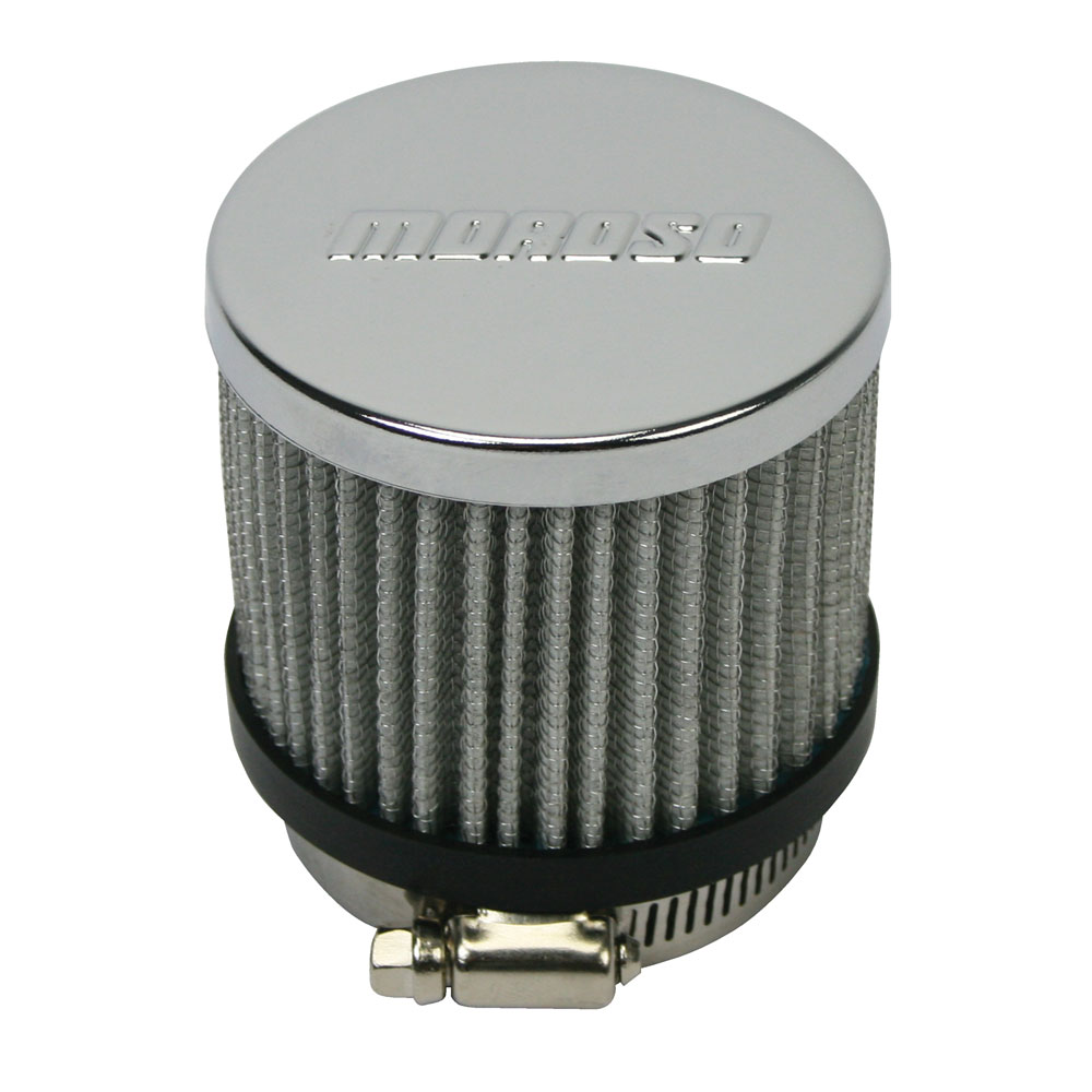 Moroso Valve Cover Breather 68818; Clamp On Breather Round Black, Chrome Steel, Rubber 