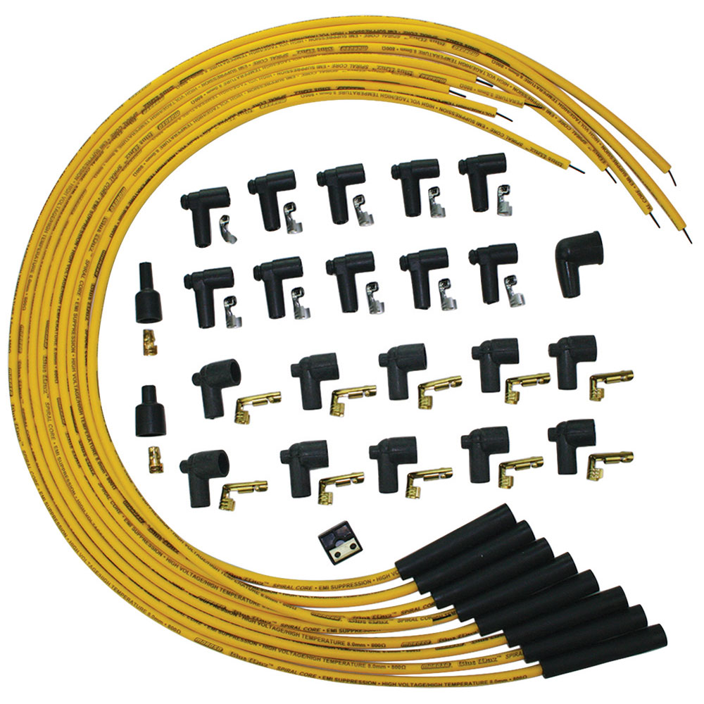 Moroso Spark Plug Wires 73216; Blue Max 8mm Yellow Spiral Core Straight HEI/Male and Female/Socket for V8 