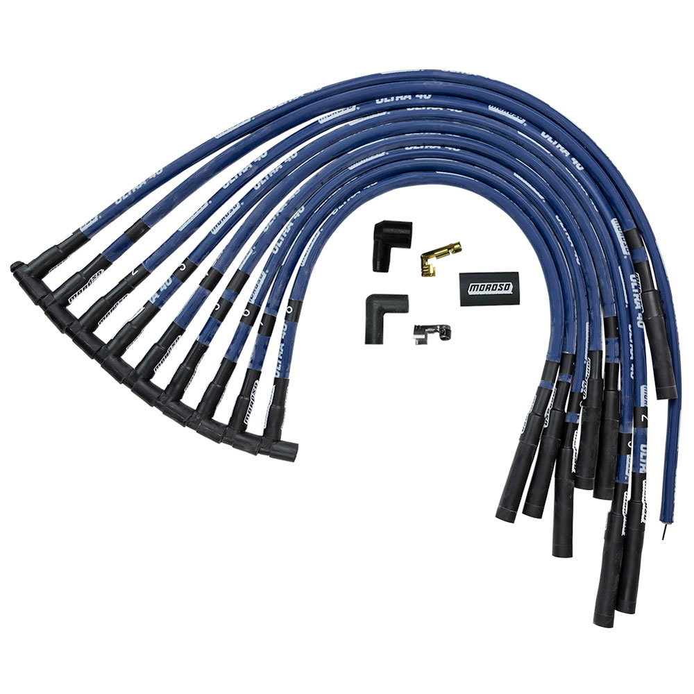 Photo for Moroso Spark Plug Wire Set 73615; Ultra 40 Race Wire 8.65 mm Blue Spiral Core Straight HEI/Male for Chevy 396 to 454