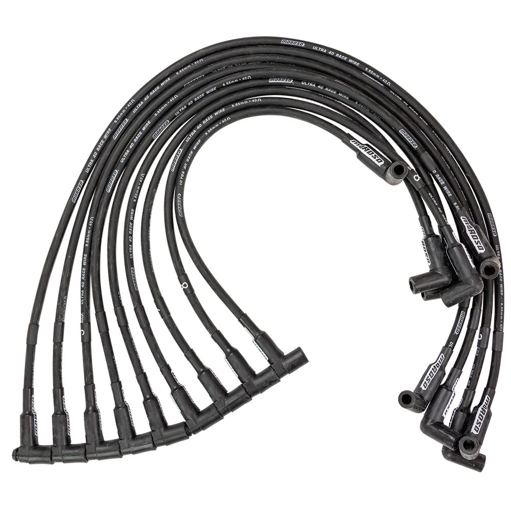 Photo for Moroso Spark Plug Wire Set 73722; Ultra 40 Race Wire 8.650 mm Black Spiral Core 90 deg. HEI/Male for Chevy 262 to 400