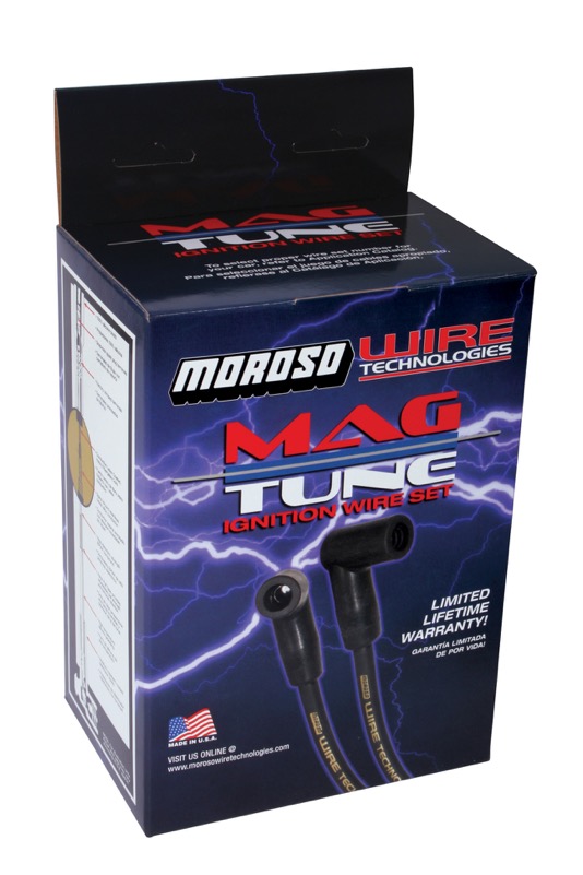 Moroso Spark Plug Wire Set 9705M; Mag Tune Race 8.000 mm Black Spiral Core 45 deg. HEI/Male 