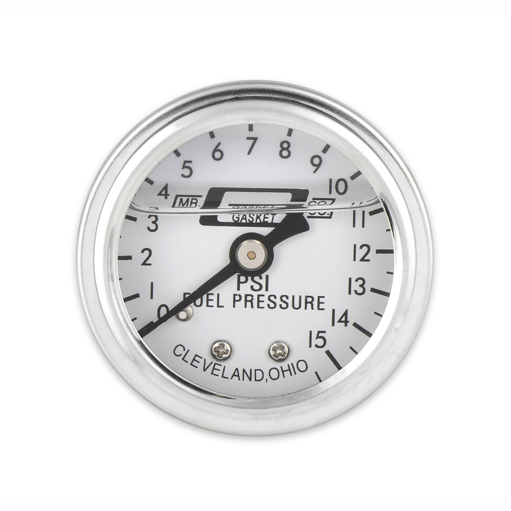 Mr Gasket Fuel Pressure Gauge 1563; Liquid Filled Inline 0 to 15 PSI 1-1/2 in. 