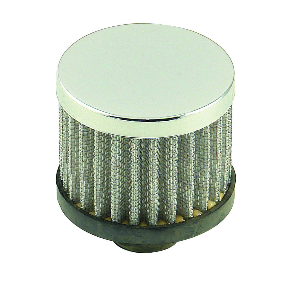 Mr Gasket Valve Cover Breather 2049; Open Element Valve Cover Breather Round Chrome, Black Steel, Rubber 