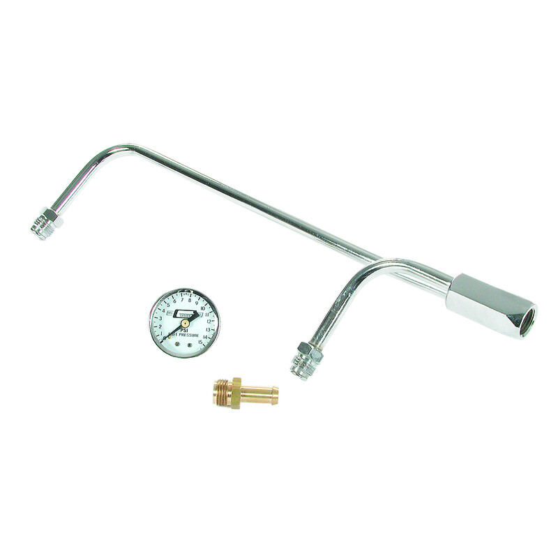 Photo for Mr Gasket Carburetor Fuel Inlet Kit 1558; Chrome Dual Feed Line with Gauge 8.656 in. Dual Feed Chrome Steel Tubing