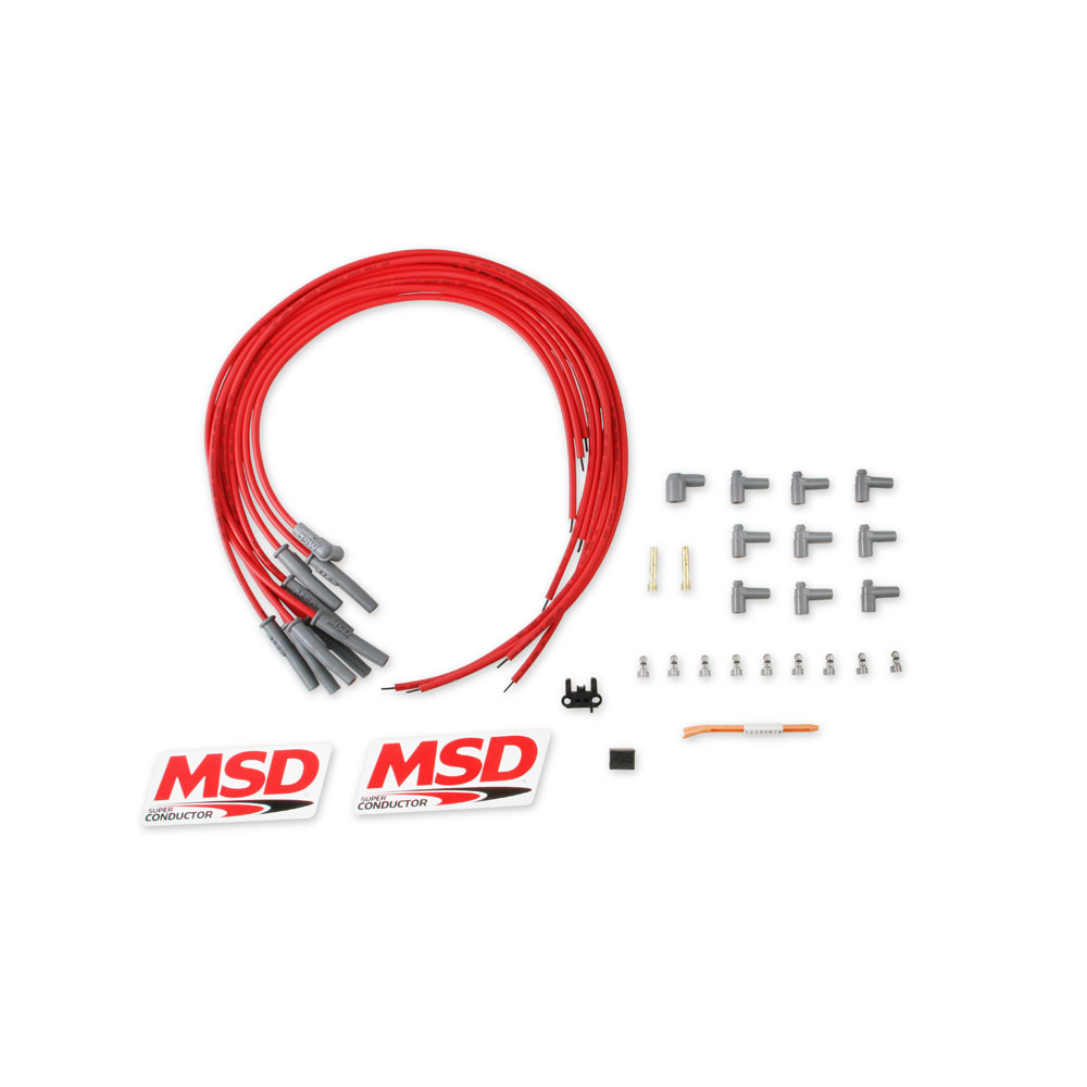 MSD Spark Plug Wires 31189; Super Conductor 8.5 mm Red Spiral Core Multi Angle HEI/Male 