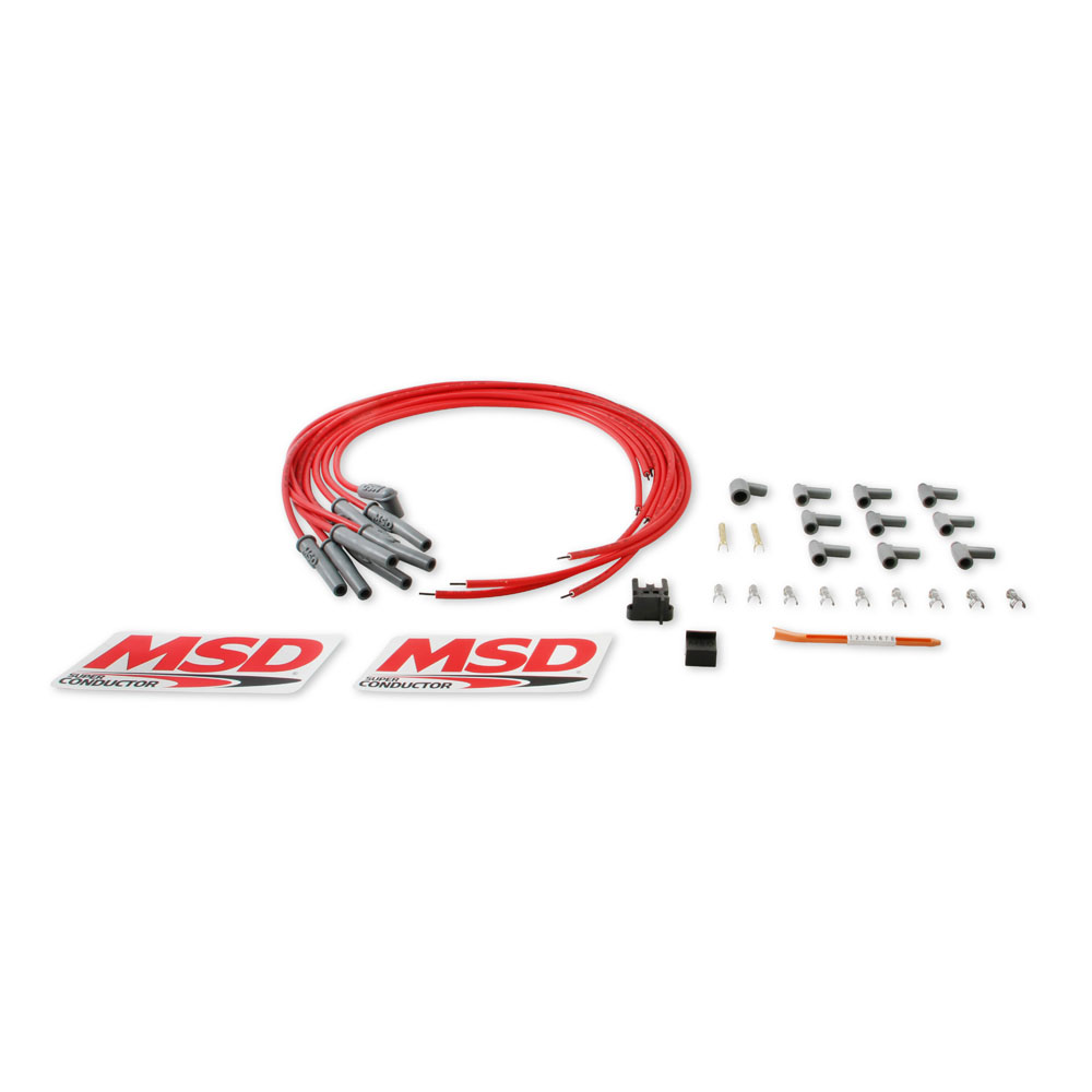 MSD Spark Plug Wires 31189; Super Conductor 8.5 mm Red Spiral Core Multi Angle HEI/Male 