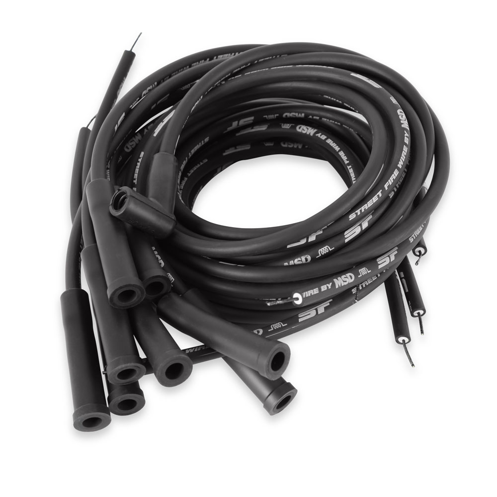MSD Spark Plug Wires 5550; Street Fire 8 mm Black Spiral Core Straight HEI/Male 
