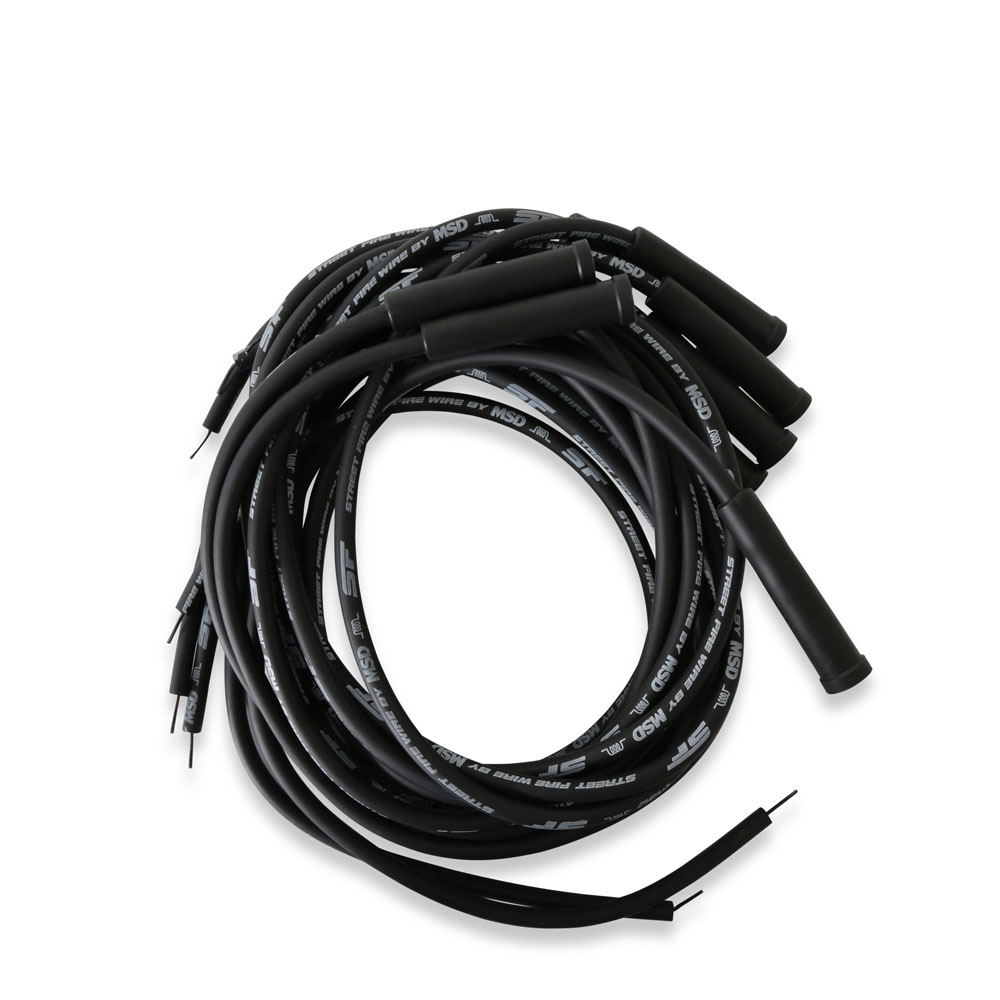 MSD Spark Plug Wires 5551; Street Fire 8 mm Black Spiral Core Straight HEI/Male and Female/Socket 
