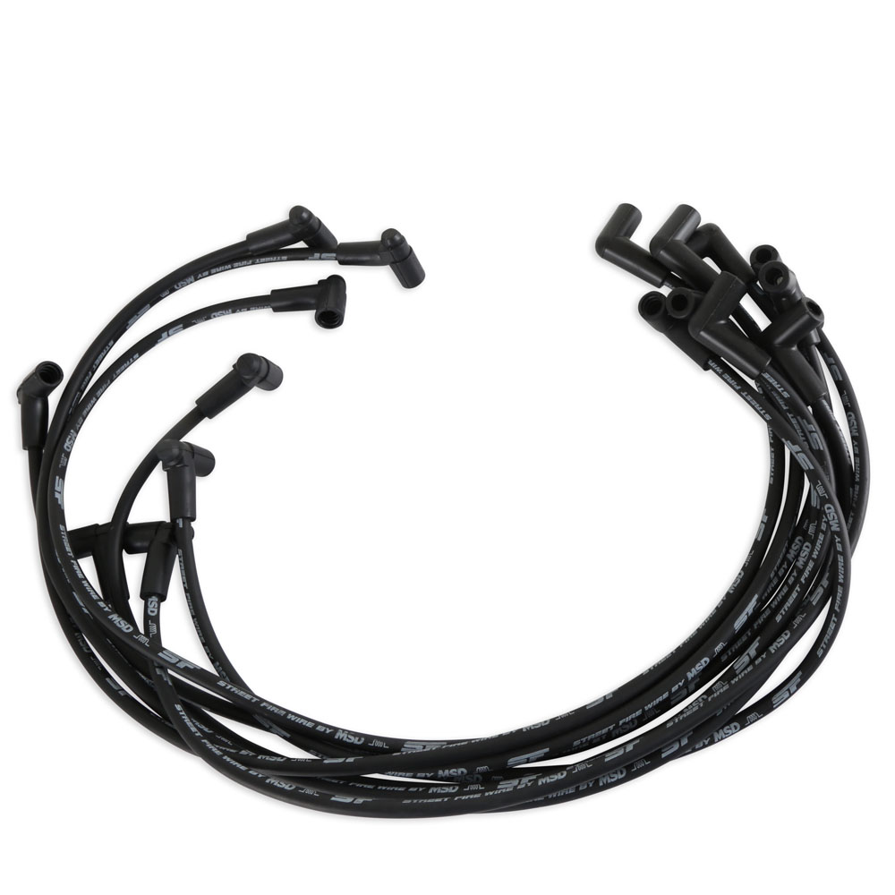 MSD Spark Plug Wires 5554; Street Fire 8mm Black Spiral Core 90 deg. HEI/Male for Chevy 262 to 400 
