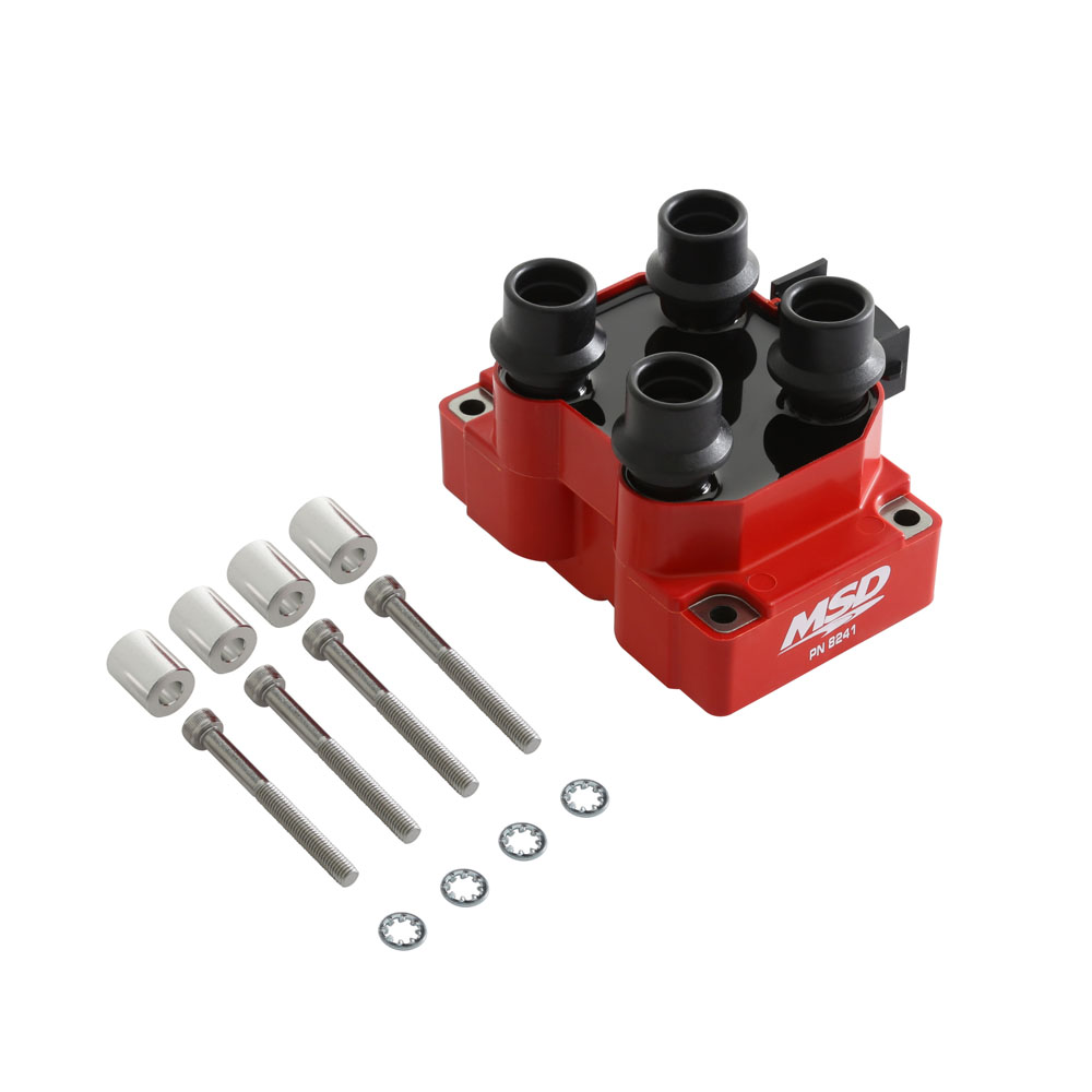 MSD Ignition Coil 8241; Red 40000 Volt Coil Pack Socket for 1991 to 2004 Ford 2.0L, 4.6L 