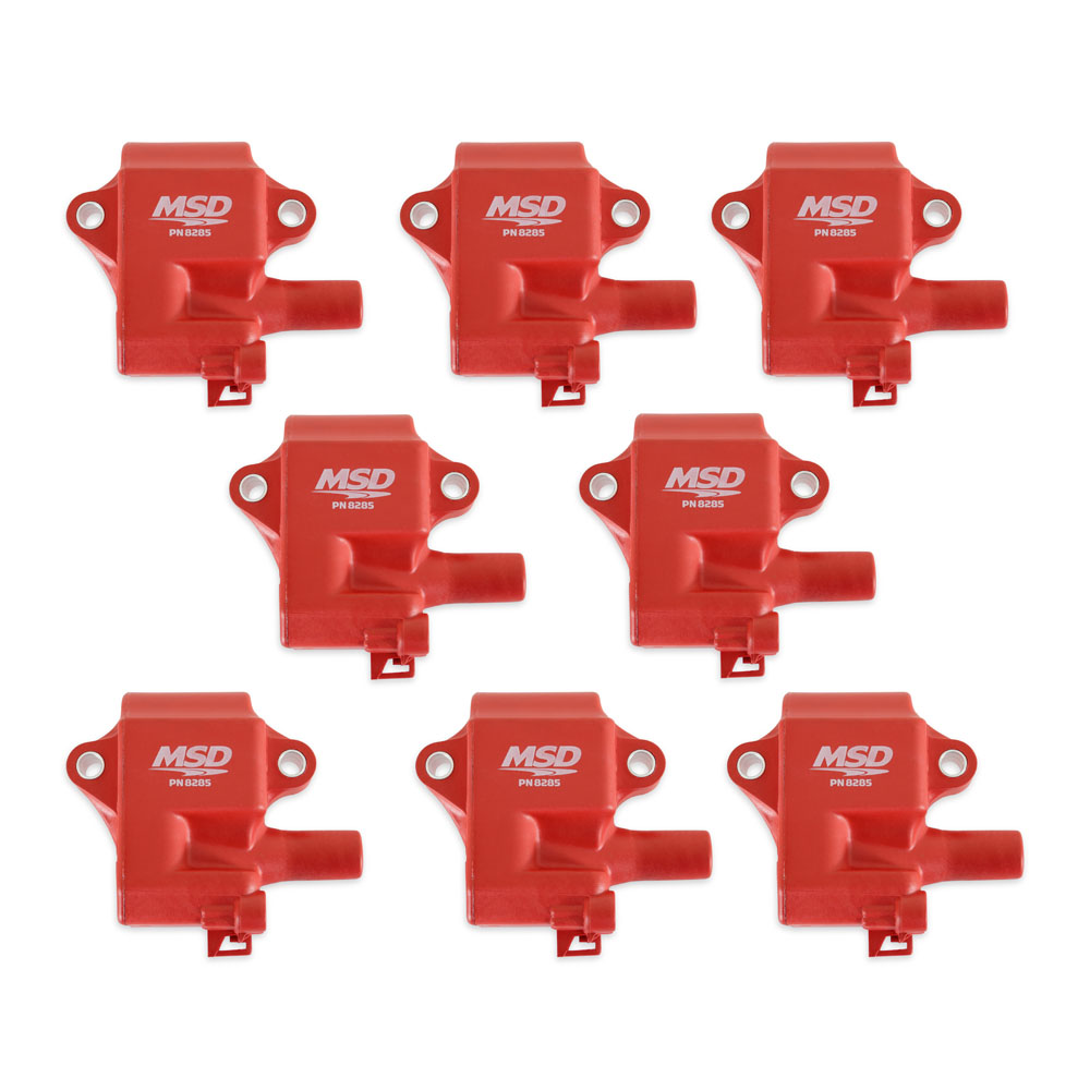 MSD Ignition Coils 82858; Multiple Spark Coil Red 44000 Volt Coil Pack Points, Socket for Chevy LS 