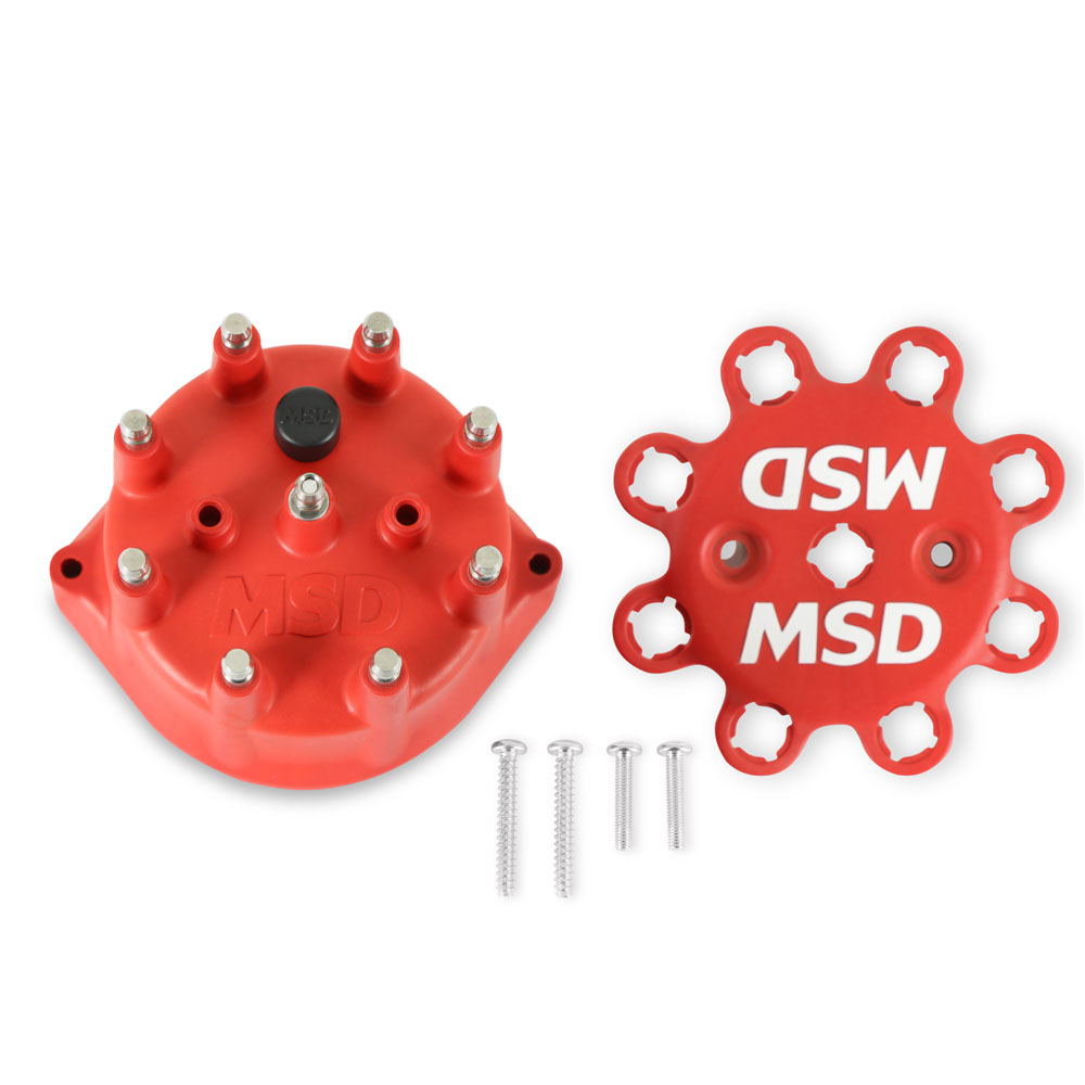 MSD Distributor Cap 8431; Red HEI/Male 