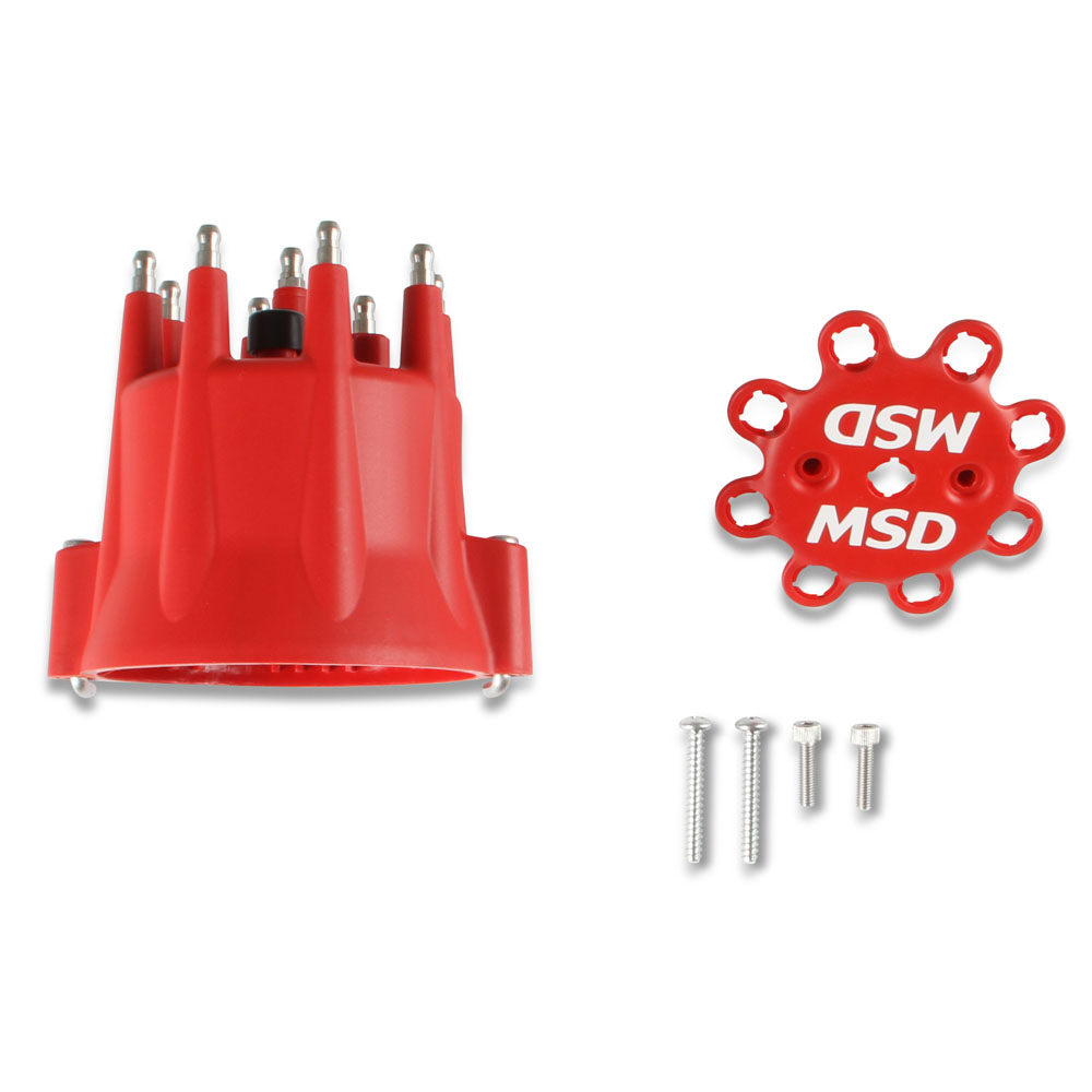 MSD Distributor Cap 8433; Red HEI/Male for Chevy 262 to 400, 396 to 454 