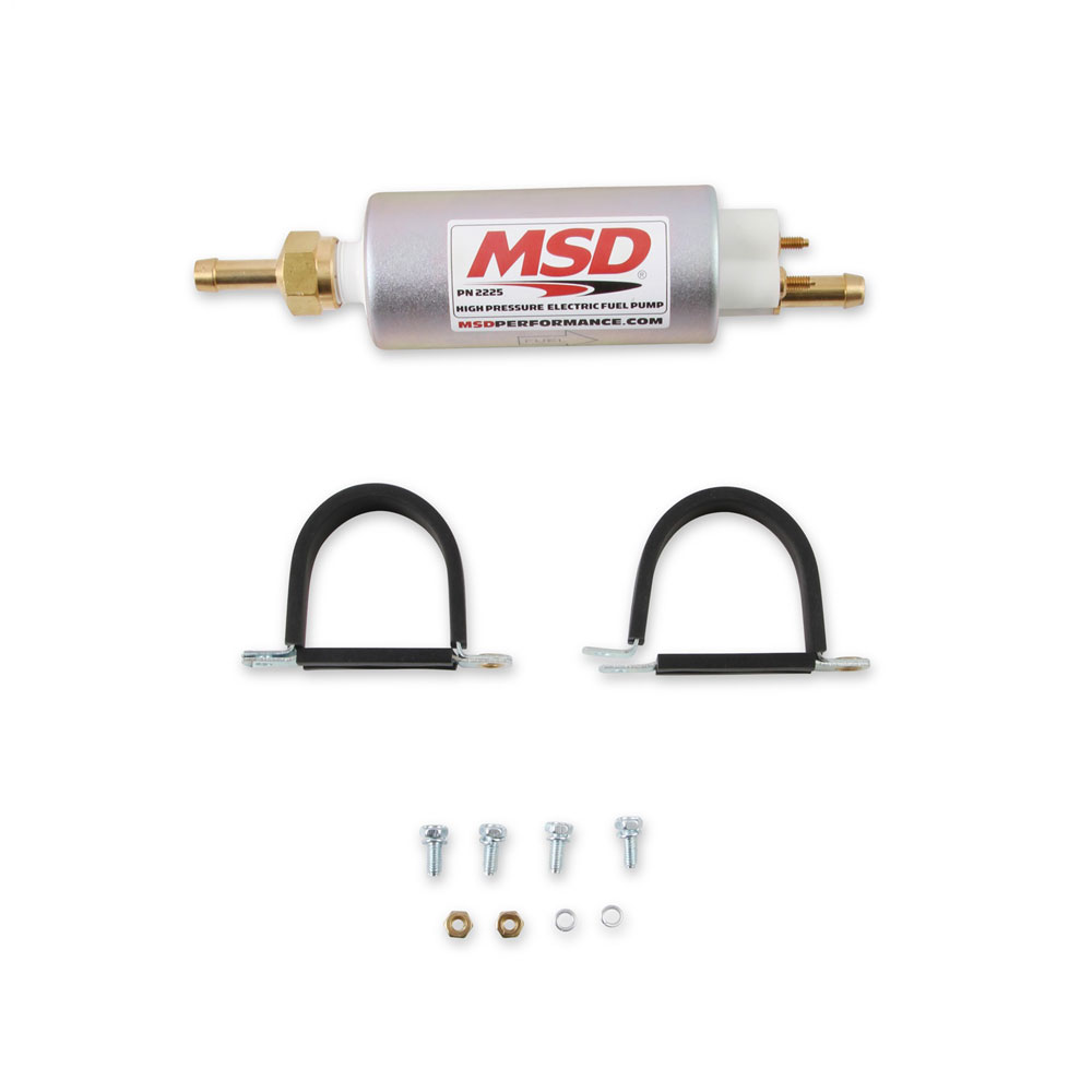 MSD Electric Fuel Pump 2225; Inline 45 GPH @ 60 PSI Natural Steel, Plastic Gasoline 