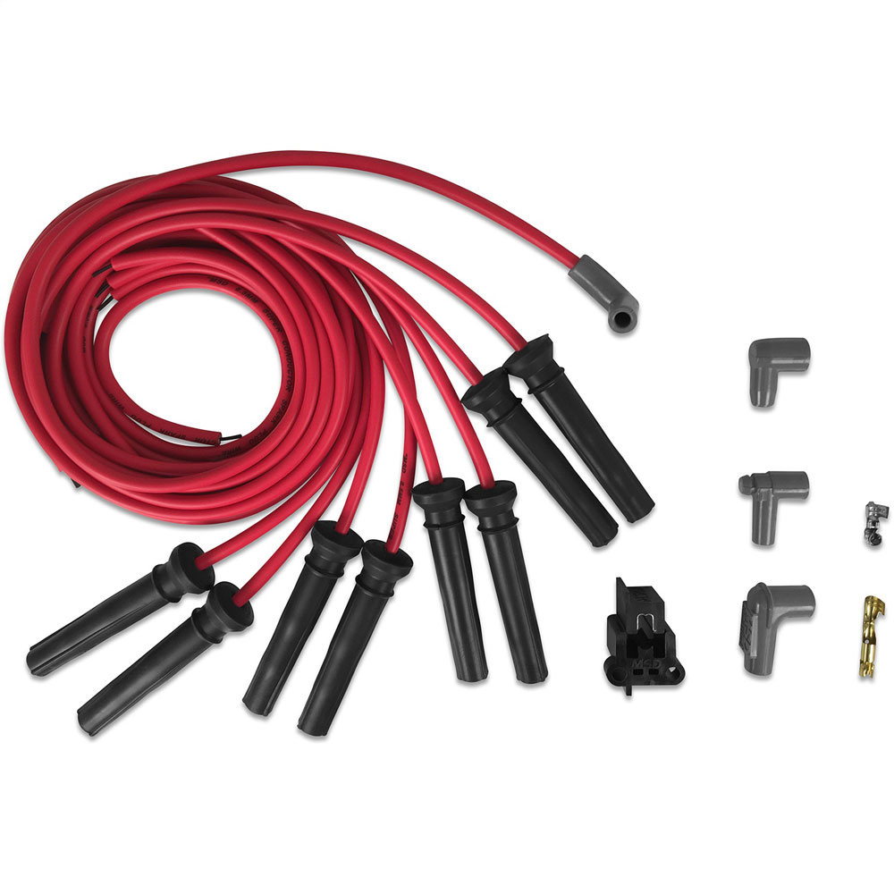 Photo for MSD Spark Plug Wire Set 30839; Super Conductor 8.500 mm Red Spiral Core HEMI HEI/Male and Female/Socket for Chevy 396 to 454 with Pro Stock Heads