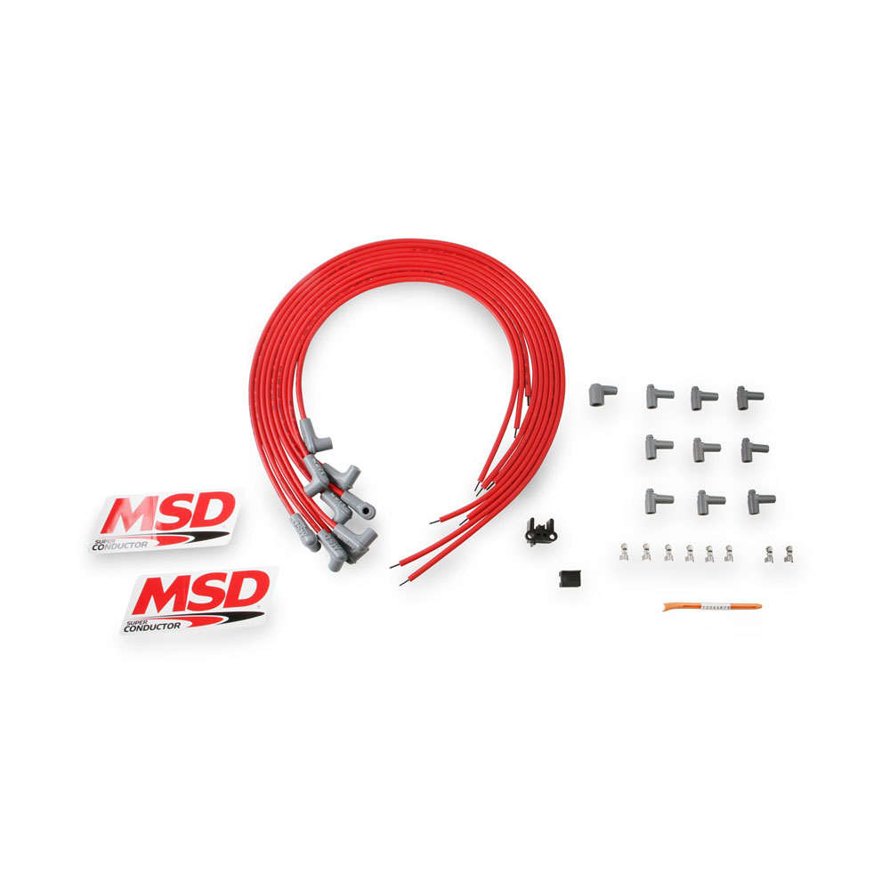 MSD Spark Plug Wire Set 31229; Super Conductor 8.500 mm Red Spiral Core 90 deg. HEI/Male 