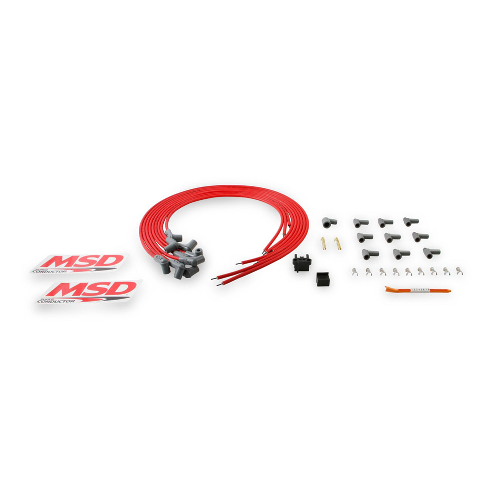 MSD Spark Plug Wire Set 31229; Super Conductor 8.500 mm Red Spiral Core 90 deg. HEI/Male 