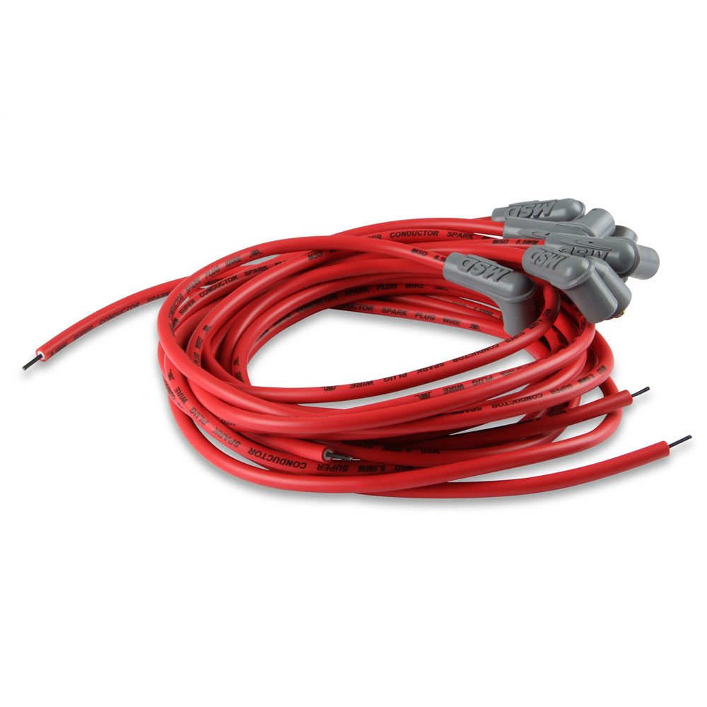 MSD Spark Plug Wire Set 31239; Super Conductor 8.500 mm Red Spiral Core 90 deg. HEI/Male and Female/Socket 