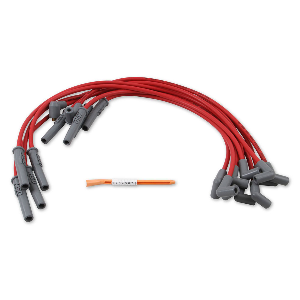 MSD Spark Plug Wire Set 31329; Super Conductor 8.500 mm Red Spiral Core Straight HEI/Male for Ford 302 to 351W 