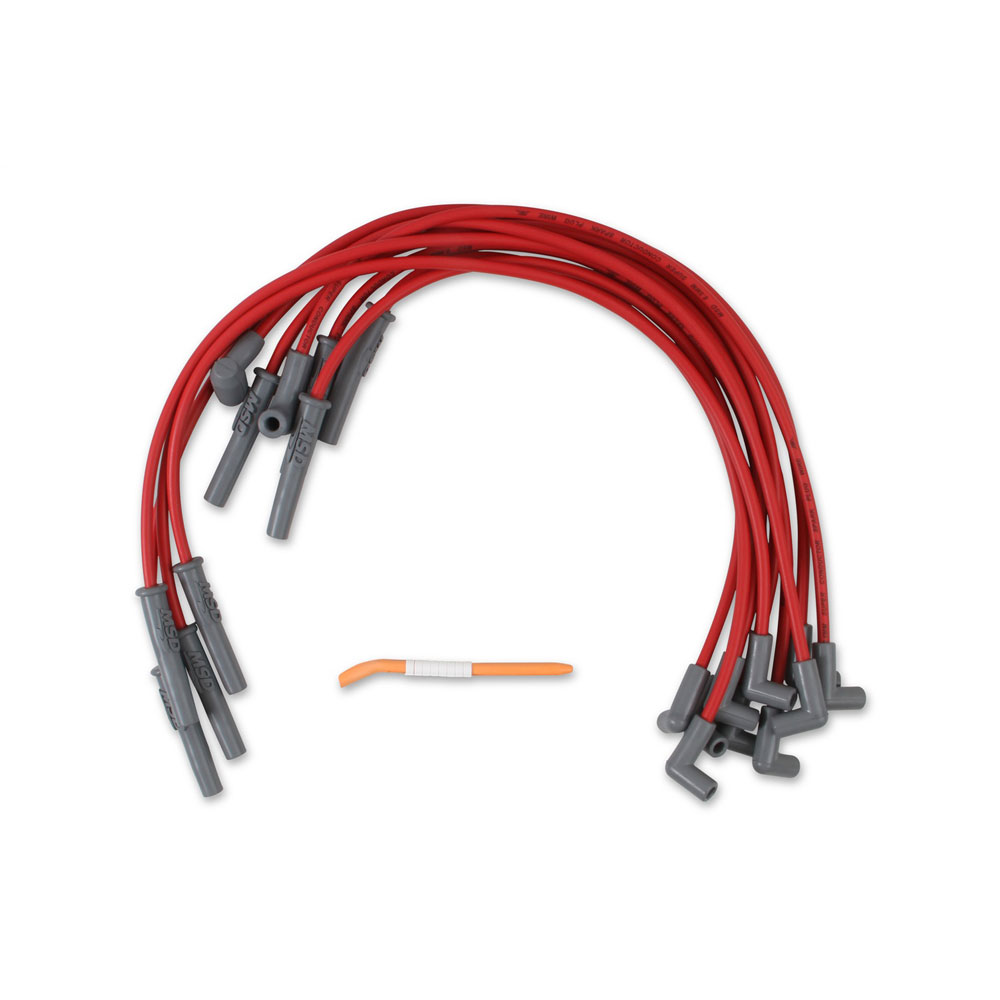 MSD Spark Plug Wire Set 31329; Super Conductor 8.500 mm Red Spiral Core Straight HEI/Male for Ford 302 to 351W 