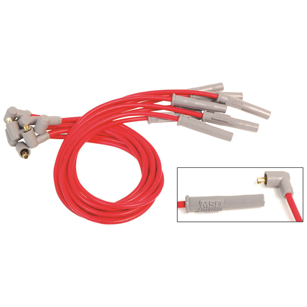 MSD Spark Plug Wire Set 31389; Super Conductor 8.500 mm Red Spiral Core Multi Angle Female/Socket for Ford 
