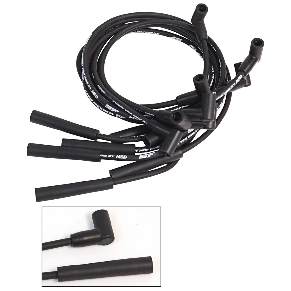 MSD Spark Plug Wire Set 5541; Street Fire 8.000 mm Black Spiral Core Straight HEI/Male for Ford 289 to 351W, 352 to 390 FE 