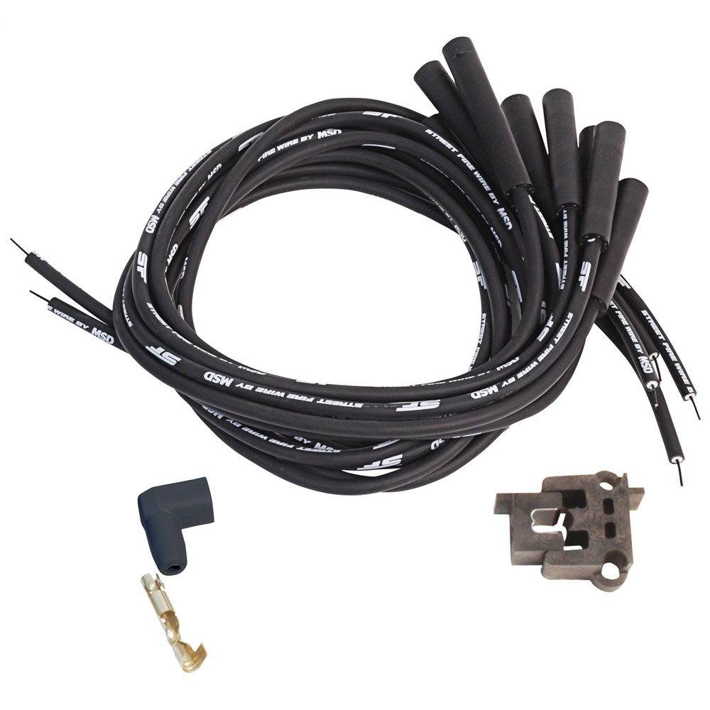 MSD Spark Plug Wire Set 5551; Street Fire 8.000 mm Black Spiral Core Straight HEI/Male and Female/Socket 
