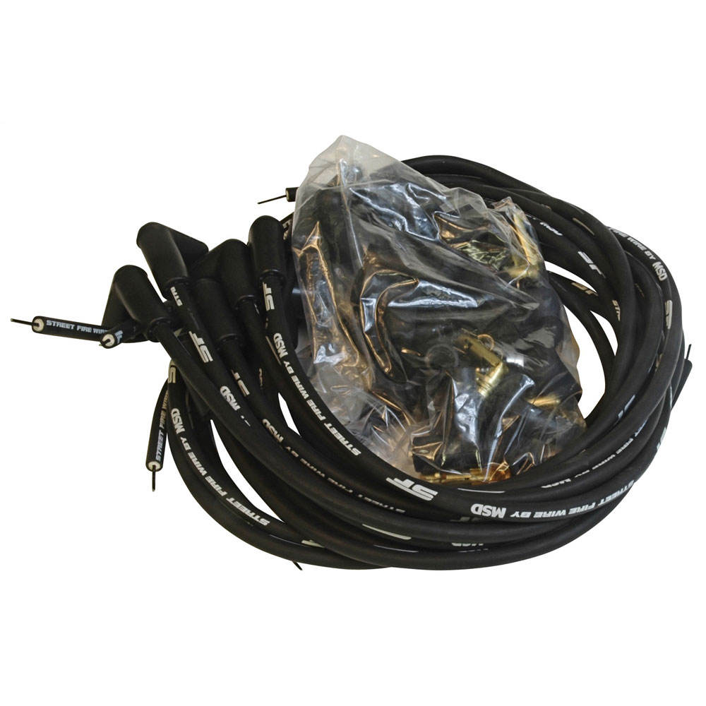 MSD Spark Plug Wire Set 5553; Street Fire 8.000 mm Black Spiral Core 90 deg. HEI/Male and Female/Socket 