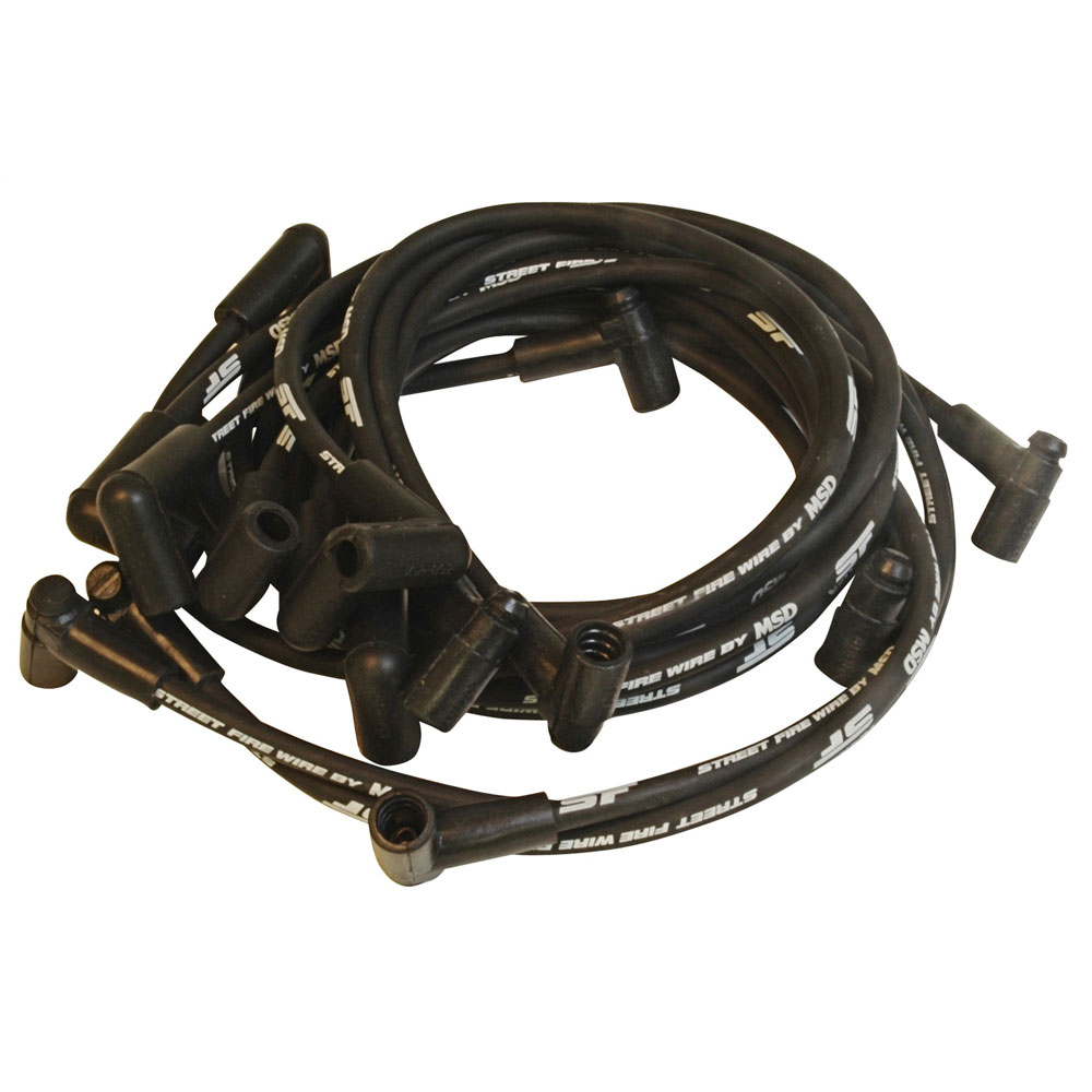 Photo for MSD Spark Plug Wire Set 5566; Street Fire 8.000 mm Black Spiral Core 90 deg. HEI/Male for 1975 to 1982 Chevy Corvette 305 to 350