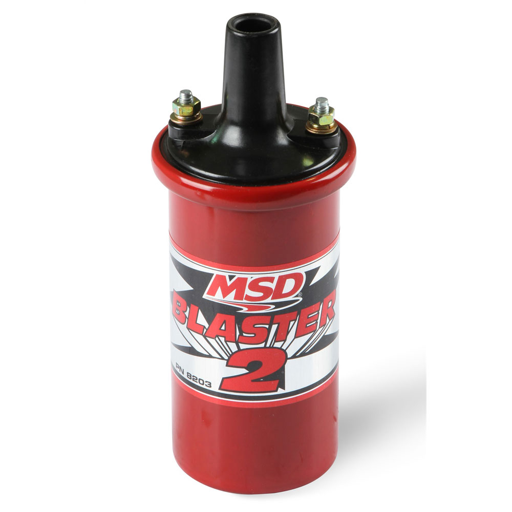 MSD Ignition Coil 8203; Blaster 2 Red 45000 Volt Canister Points, Socket 