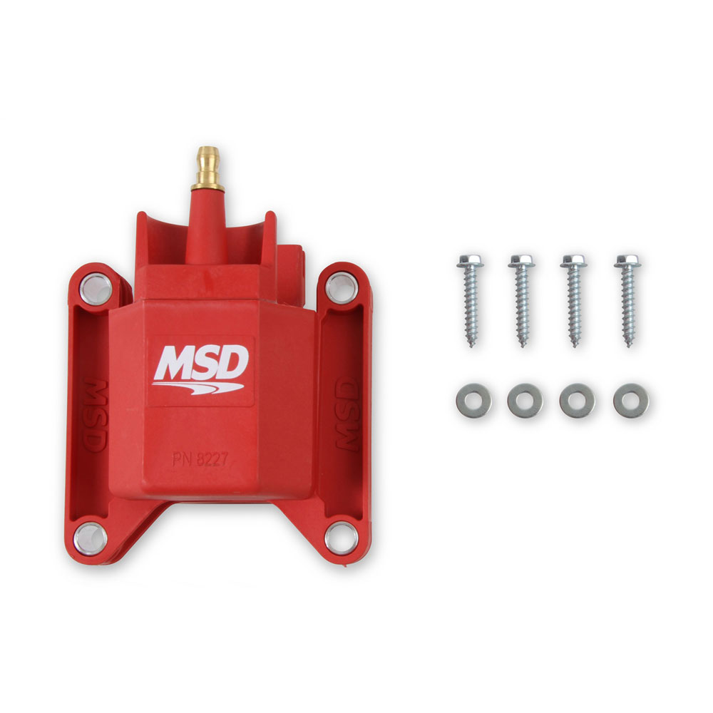MSD Ignition Coil 8227; Blaster Red 44000 Volt E Core HEI, Male for 1974 to 1997 Ford 