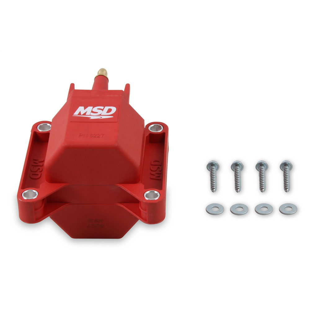MSD Ignition Coil 8227; Blaster Red 44000 Volt E Core HEI, Male for 1974 to 1997 Ford 