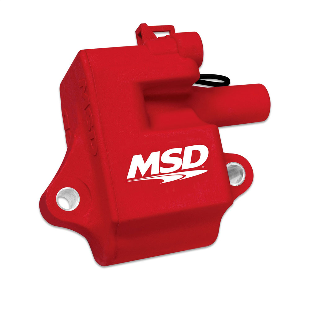 MSD Ignition Coil 8285; Pro Power Multiple Spark Coil Red 44000 Volt Coil Pack Points, Socket for Chevy LS 