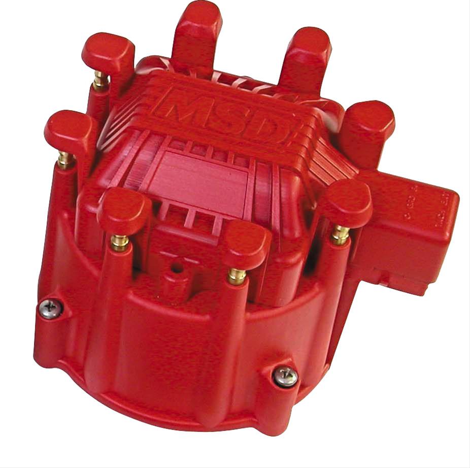 MSD Distributor Cap 84111; Extreme Distributor Cap Red HEI/Male for Chevy V8 