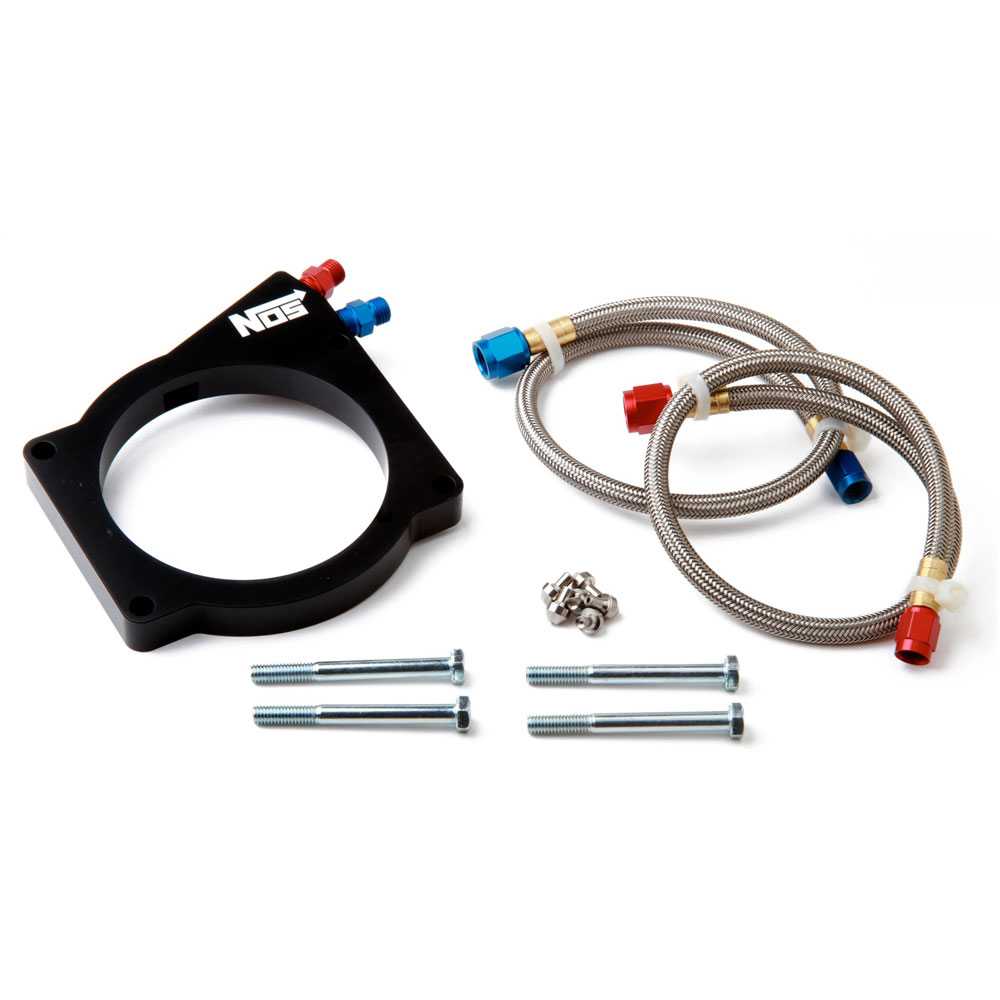 Nitrous Oxide System (NOS) Nitrous Oxide Plate 13435NOS; 150 HP EFI Plate and Nozzle 0.500 in. Black Aluminum  90.000 mm 4 Bolt LS Throttle Body for GM LS 