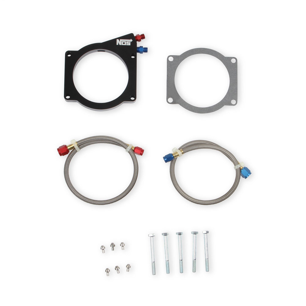 Nitrous Oxide System (NOS) Nitrous Oxide Plate 13435NOS; 150 HP EFI Plate and Nozzle 0.500 in. Black Aluminum  90.000 mm 4 Bolt LS Throttle Body for GM LS 