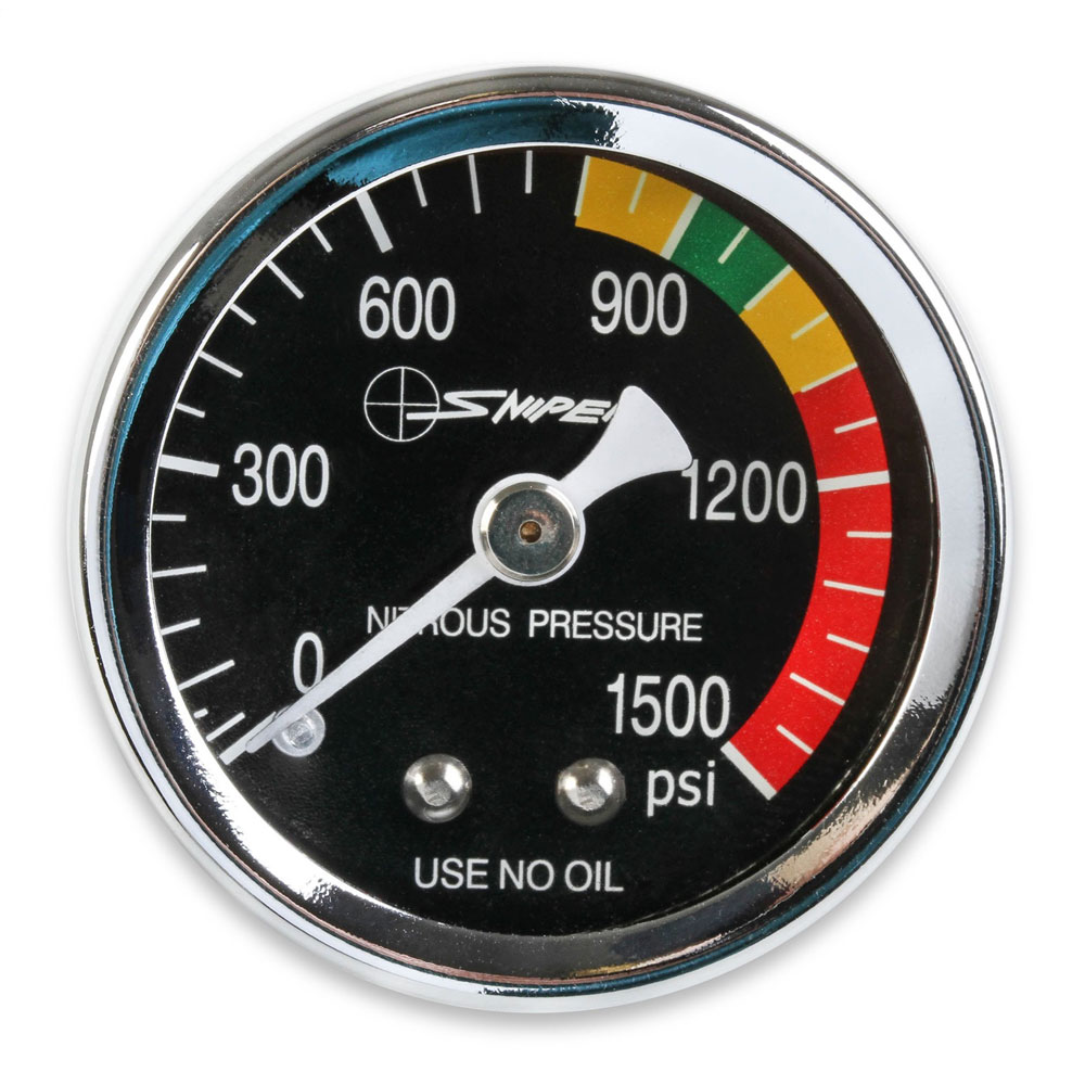 NOS Nitrous Oxide Pressure Gauge 15932NOS; Sniper Nitrous Pressure 0 to 1500 PSI 1-1/2 in. Full Mechanical 
