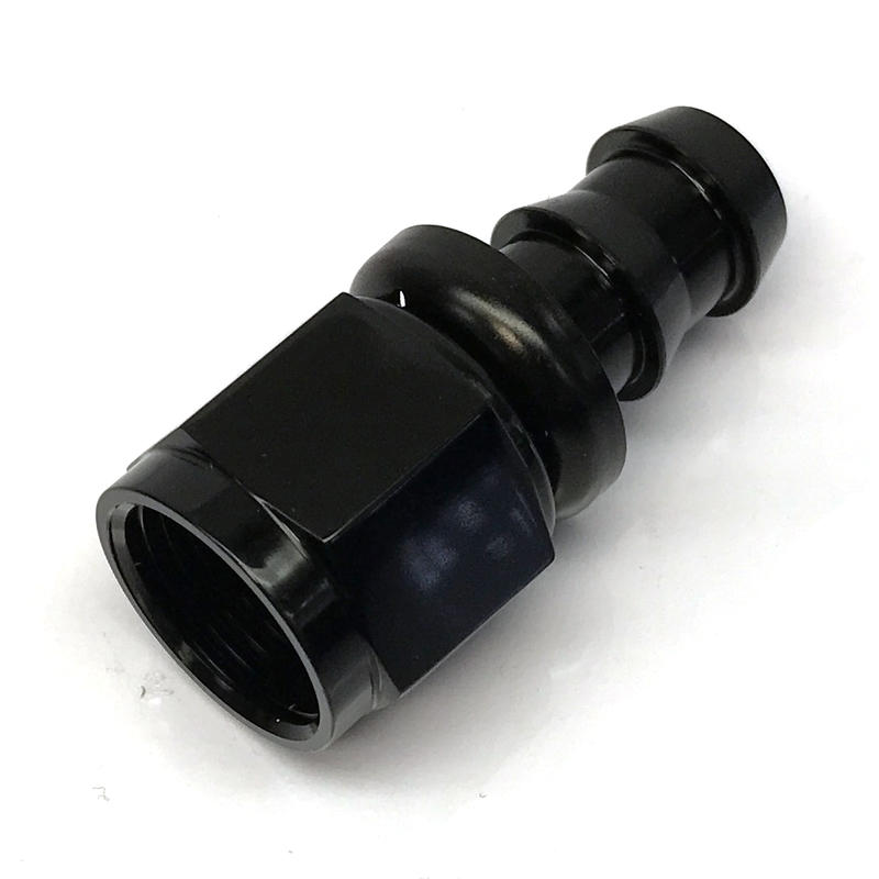 NyTrex Fuel Hose Fitting 170201; Push Lock Black Anodized -08AN Straight -08AN Female 