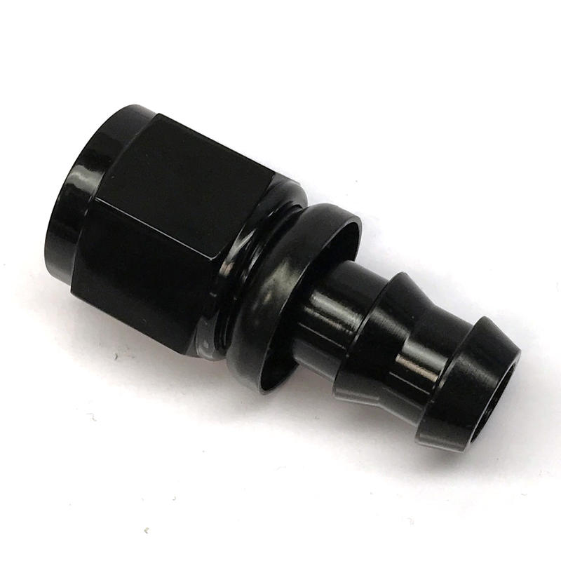 NyTrex Fuel Hose Fitting 170201; Push Lock Black Anodized -08AN Straight -08AN Female 