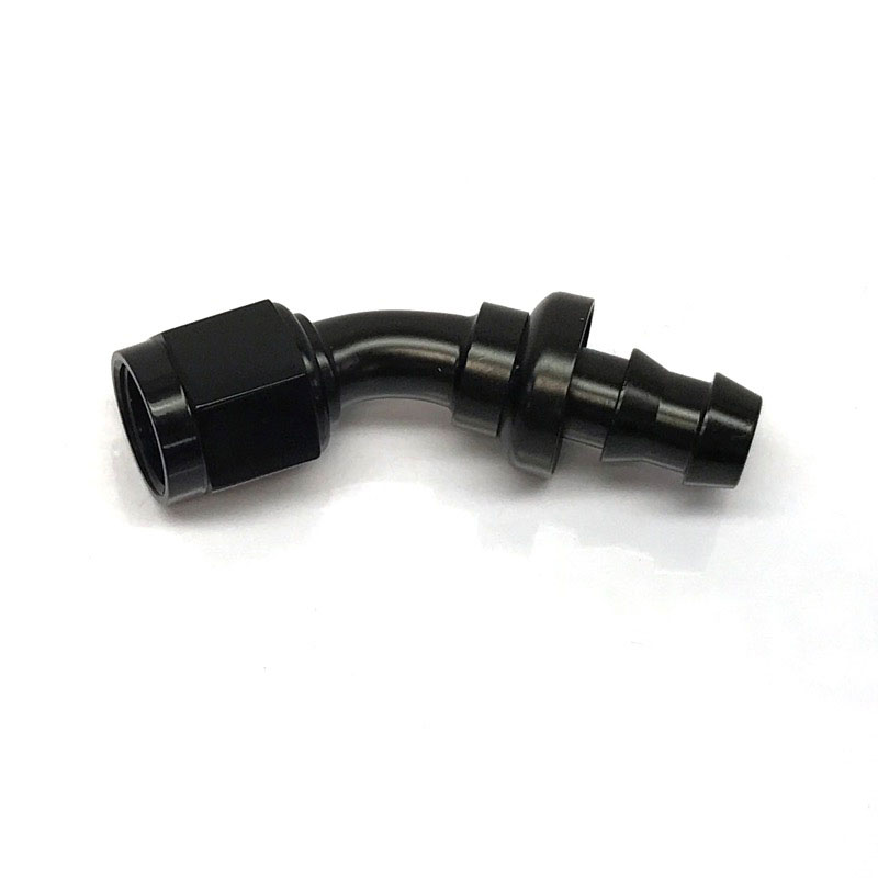 NyTrex Hose End 170209; Push Lock Black Anodized -06AN 45 deg. -06AN Female 