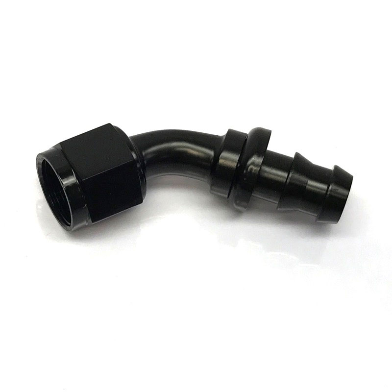 NyTrex Hose End 170211; Push Lock Black Anodized -08AN 45 deg. -08AN Female 