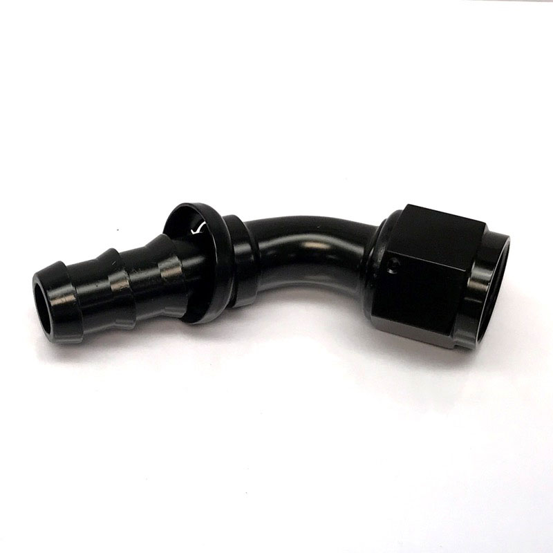NyTrex Hose End 170213; Push Lock Black Anodized -10AN 45 deg. -10AN Female 