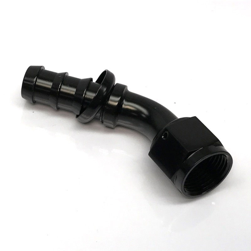 NyTrex Hose End 170213; Push Lock Black Anodized -10AN 45 deg. -10AN Female 