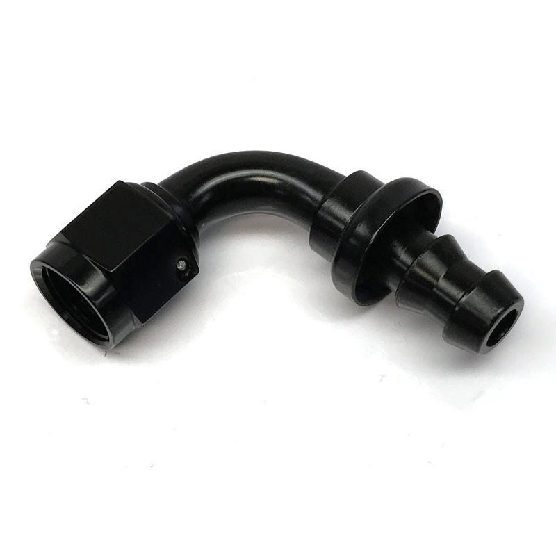 NyTrex Hose End 170219; Push Lock Black Anodized -06AN 90 deg. -06AN Female 