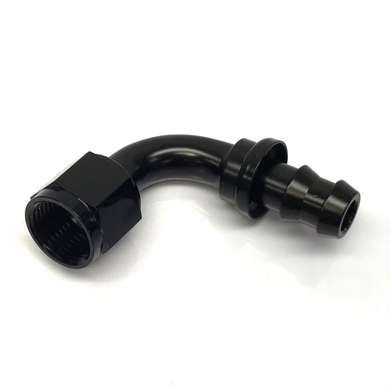 NyTrex Hose End 170221; Push Lock Black -08AN 90 deg. -08AN Female 