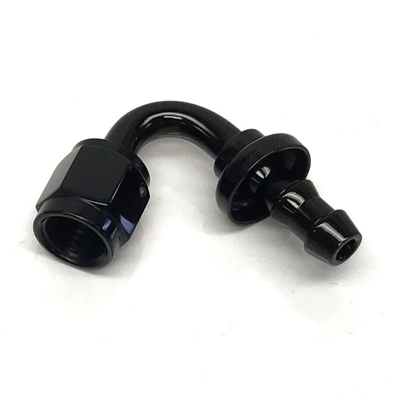 NyTrex Hose End 170227; Push Lock Black Anodized -04AN 120 deg. -04AN Female 