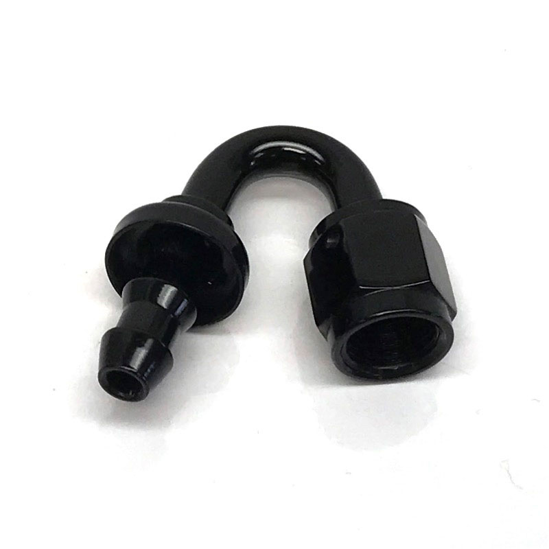 Photo for NyTrex Hose End 170237; Push Lock Black Anodized -04AN 150 deg. -04AN Female