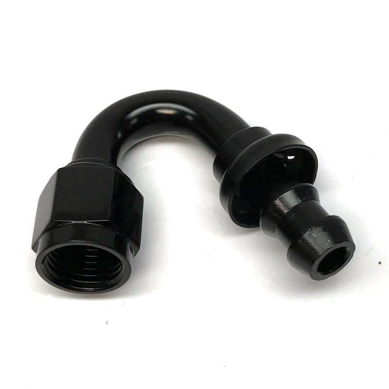 NyTrex Hose End 170239; Push Lock Black Anodized -06AN 150 deg. -06AN Female 