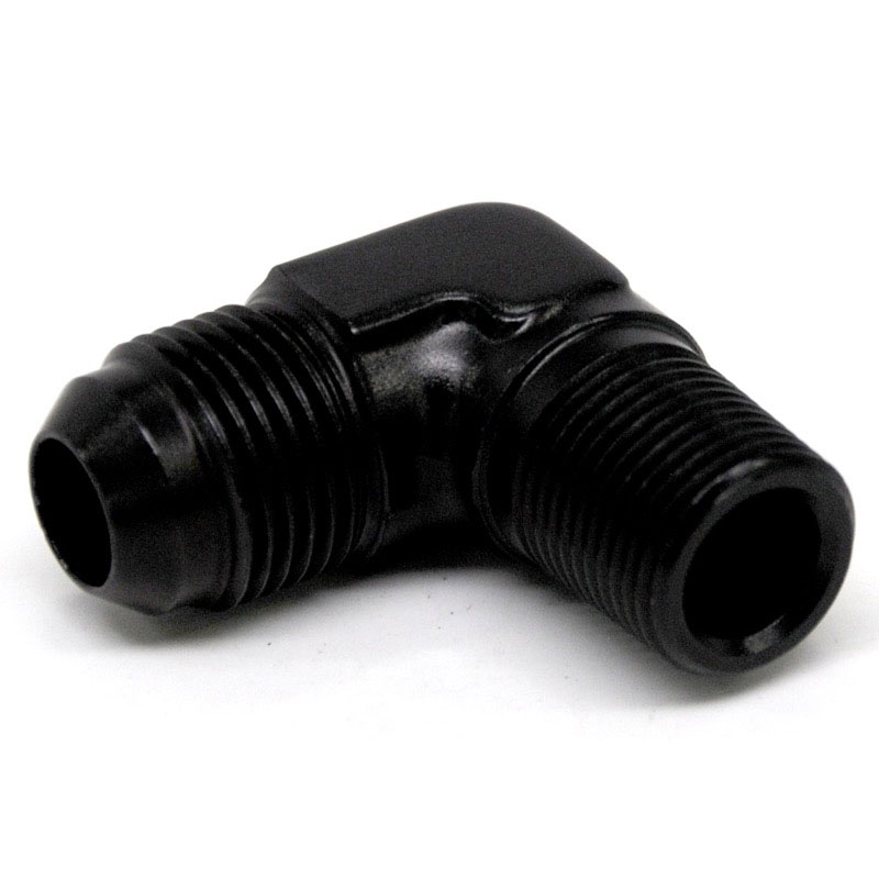 NyTrex AN Fitting 173075; AN to NPT Adapter Black -08AN Male 90 deg. 3/8 in. NPT Male 