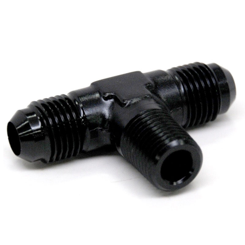 NyTrex AN Fitting 173231; AN to NPT Tee Fitting Black -06AN Male Tee 1/4 in. NPT Male (bottom) -06AN Male 